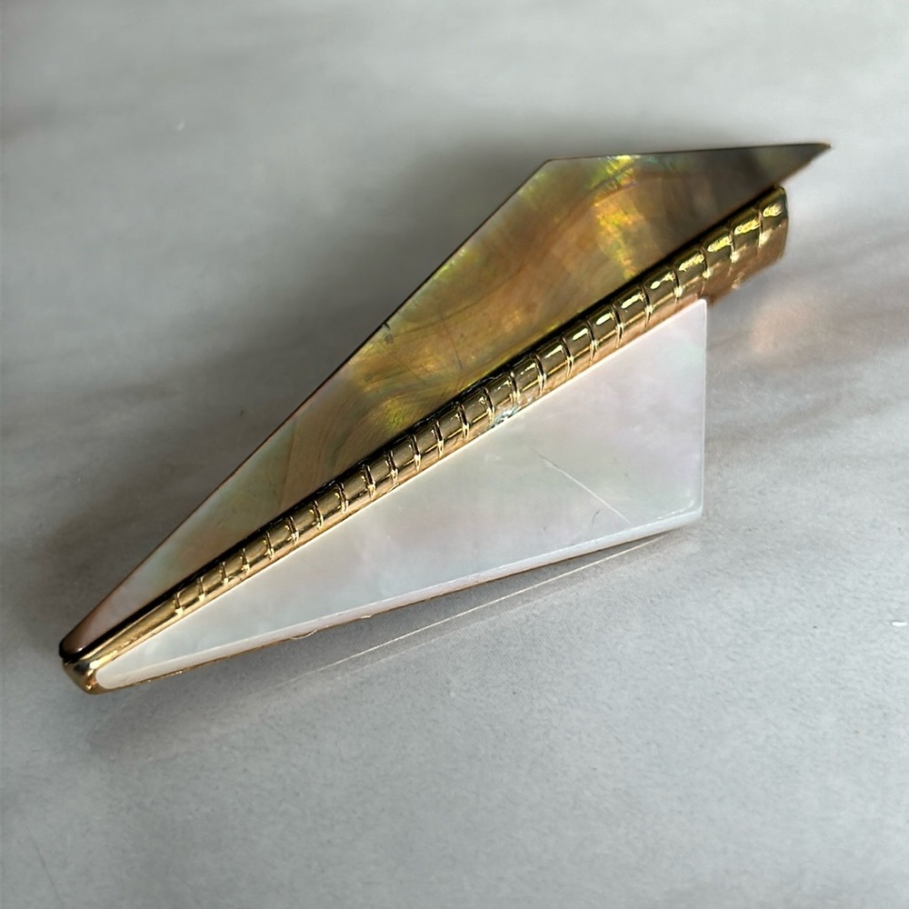 vtg MOP Ges. Gesch Brooch 2 ,3/4 x 1 gold tone Geometric  signed